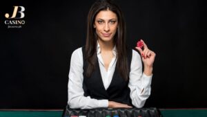 a casino dealer holding as casino chip